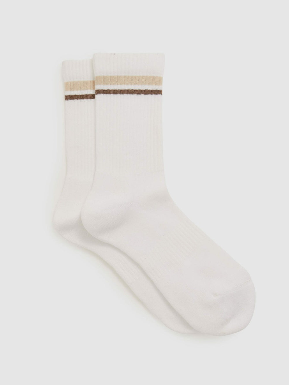 Women Cotton-Blend Striped Crew Socks in White