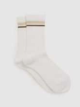 Women Cotton-Blend Striped Crew Socks in White