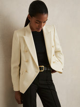 Women Tailored Fit Textured Double Breasted Blazer in White