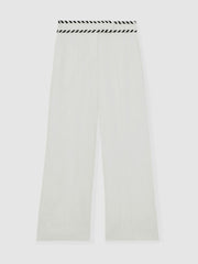 Women Linen Wide-Leg Whipstitch Trousers in White