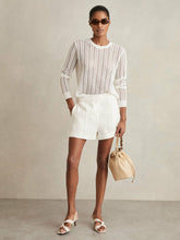 Women Linen Whipstitch Shorts in White