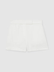 Women Linen Whipstitch Shorts in White