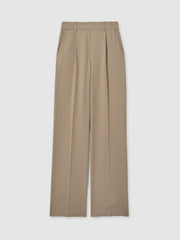 Women Elasticated-Waist Wide-Leg Twill Trousers in Mink Neutral