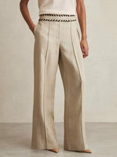 Women Petite Linen Wide-Leg Whipstitch Trousers in Neutral