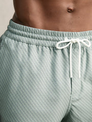 Men Drawstring Geometric Print Swim Shorts in Pistachio Green