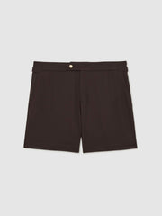 Men Side-Adjuster Swim Shorts in Chocolate Brown