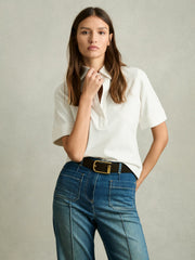 Women Open-Collar Polo Shirt in Cream
