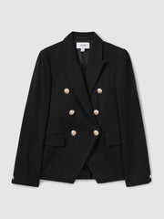 Women Tailored Fit Textured Double Breasted Blazer in Black