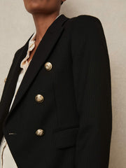 Women Tailored Fit Textured Double Breasted Blazer in Black