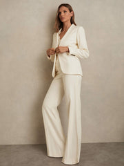 Women Single-Breasted Peak-Lapel Tailored Blazer in Cream