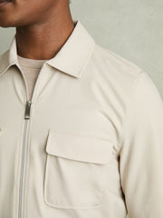 Men Technical Zip-Through Overshirt in Stone