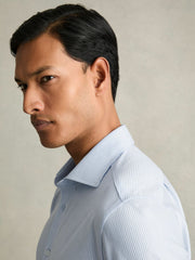 Men Cotton-Blend Cutaway-Collar Striped Shirt in Blue Stripe