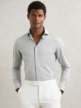 Men Cotton-Blend Jersey Cutaway-Collar Shirt in Grey Melange
