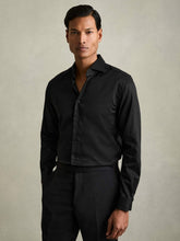Men Regular Fit Slim-Fit Cotton Double-Cuff Shirt in Black