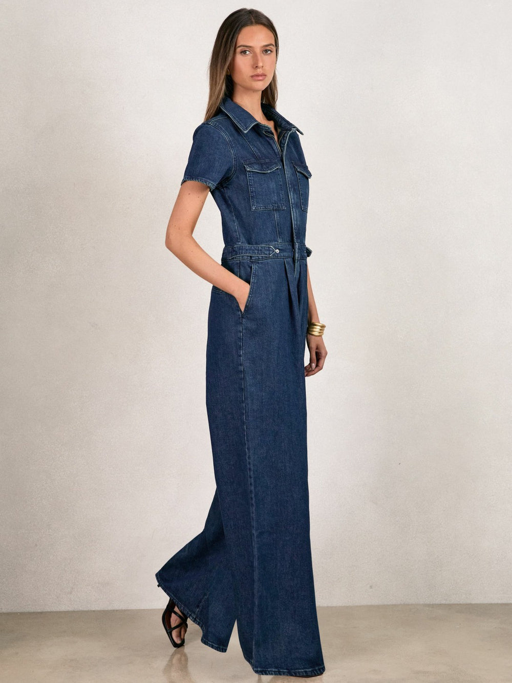 Women Good American Wide-Leg Denim Jumpsuit in Dark Indigo