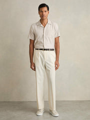 Men Tumbled-Leather Low-Top Trainers in Off White