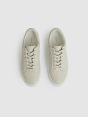 Men Tumbled-Leather Low-Top Trainers in Off White
