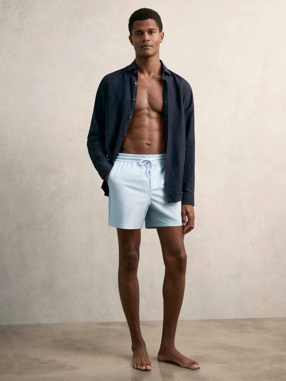 Men Drawstring Swim Shorts in Soft Blue