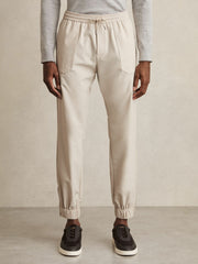 Men Drawstring Technical Cuffed Trousers in Stone