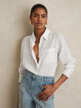 Women Linen Button-Through Shirt in White