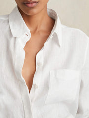 Women Linen Button-Through Shirt in White