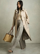 Women Wool-Blend Wide-Leg Pinstripe Trousers in Grey