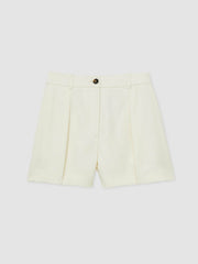 Women Single-Pleat Tailored Shorts in Cream