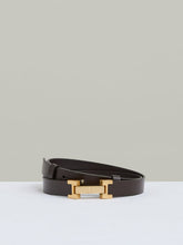 Women Leather Square Hinge Belt in Chocolate