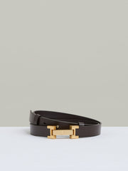 Women Leather Square Hinge Belt in Chocolate