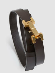 Women Leather Square Hinge Belt in Chocolate