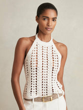 Women Cotton Crochet Halterneck Vest Top in White