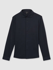 Men Cotton-Jersey Button-Through Shirt in Navy