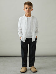Children & Baby Linen-Blend Drawstring Trousers in Navy Stripe