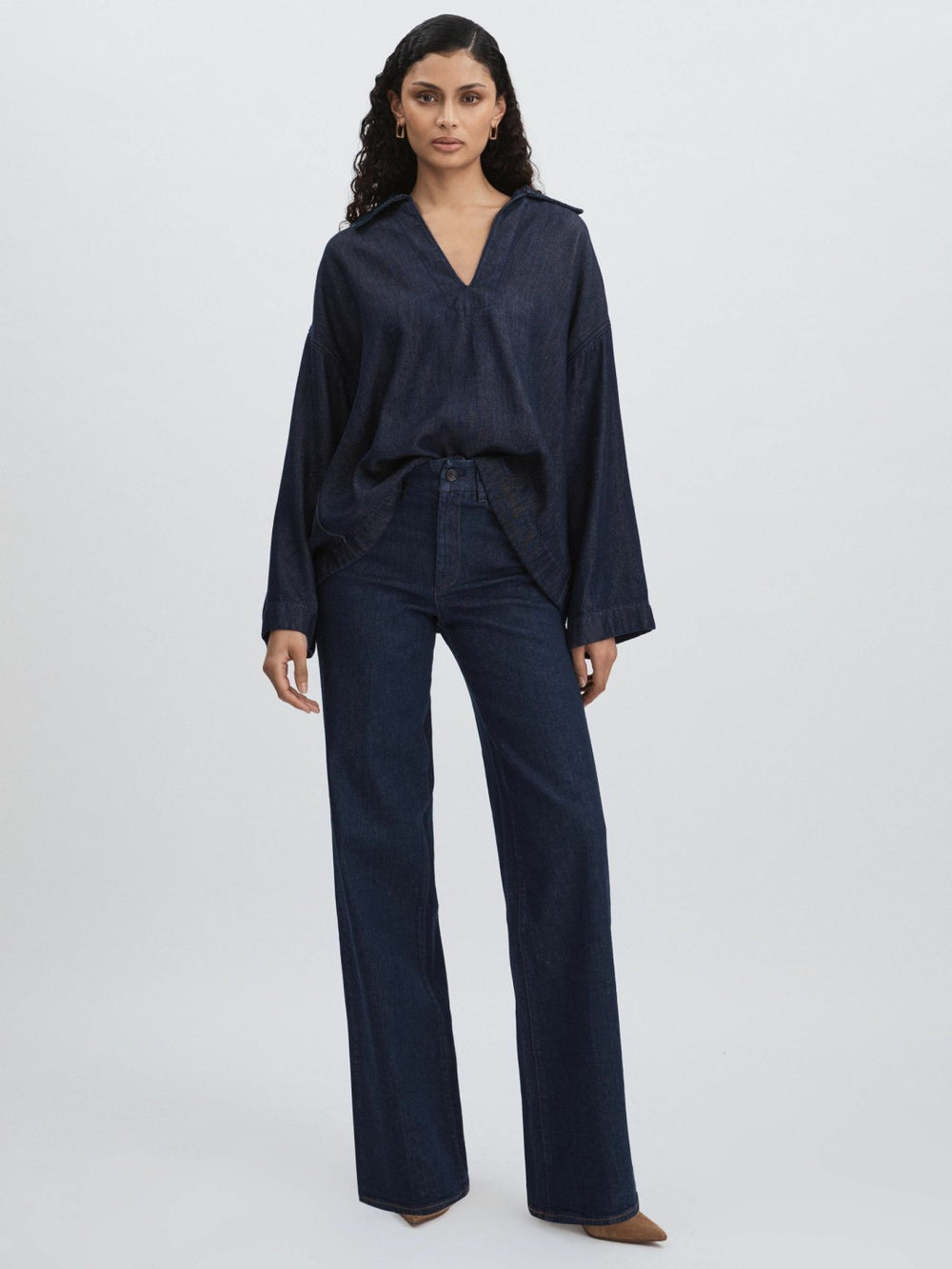 Women Paige High Rise Wide Leg Jeans in Edinburgh Dark Blue