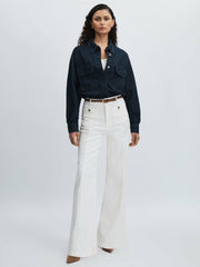 Women Paige Wide-Leg Patch Pocket Jeans in Ecru