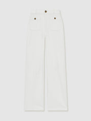 Women Paige Wide-Leg Patch Pocket Jeans in Ecru