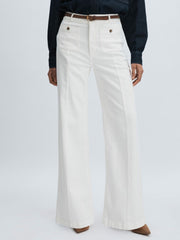 Women Paige Wide-Leg Patch Pocket Jeans in Ecru