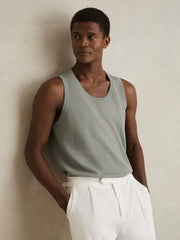 Men Textured Crew Neck Ribbed Vest in Sage Green