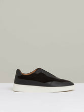 Men Leather Elasticated-Lace Trainers in Espresso Brown