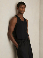 Men Textured Crew Neck Ribbed Vest in Black
