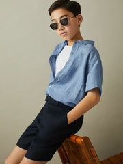 Children & Baby 9-13 yrs Short Sleeve Linen Shirt in Sky Blue