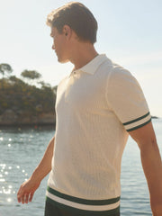 Men | Ché Knitted Half-Button Polo Shirt in White