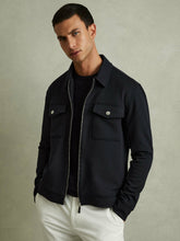 Men Interlock Jersey Zip-Through Jacket in Navy Blue