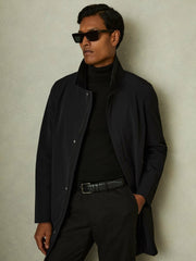 Men Hybrid Removable Funnel Neck Overcoat in Black