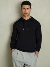 Men Merino Wool Drawstring Hoodie in Navy