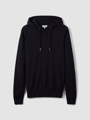 Men Merino Wool Drawstring Hoodie in Navy