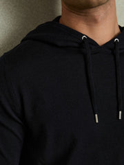 Men Merino Wool Drawstring Hoodie in Navy