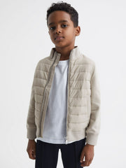 Children & Baby 3-9 yrs Funnel Neck Quilted Hybrid Jacket in Stone