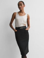 Women Petite Tailored Pencil Skirt in Black
