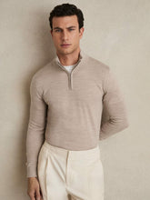 Men Merino Wool Half-Zip Jumper in Wheat Melange